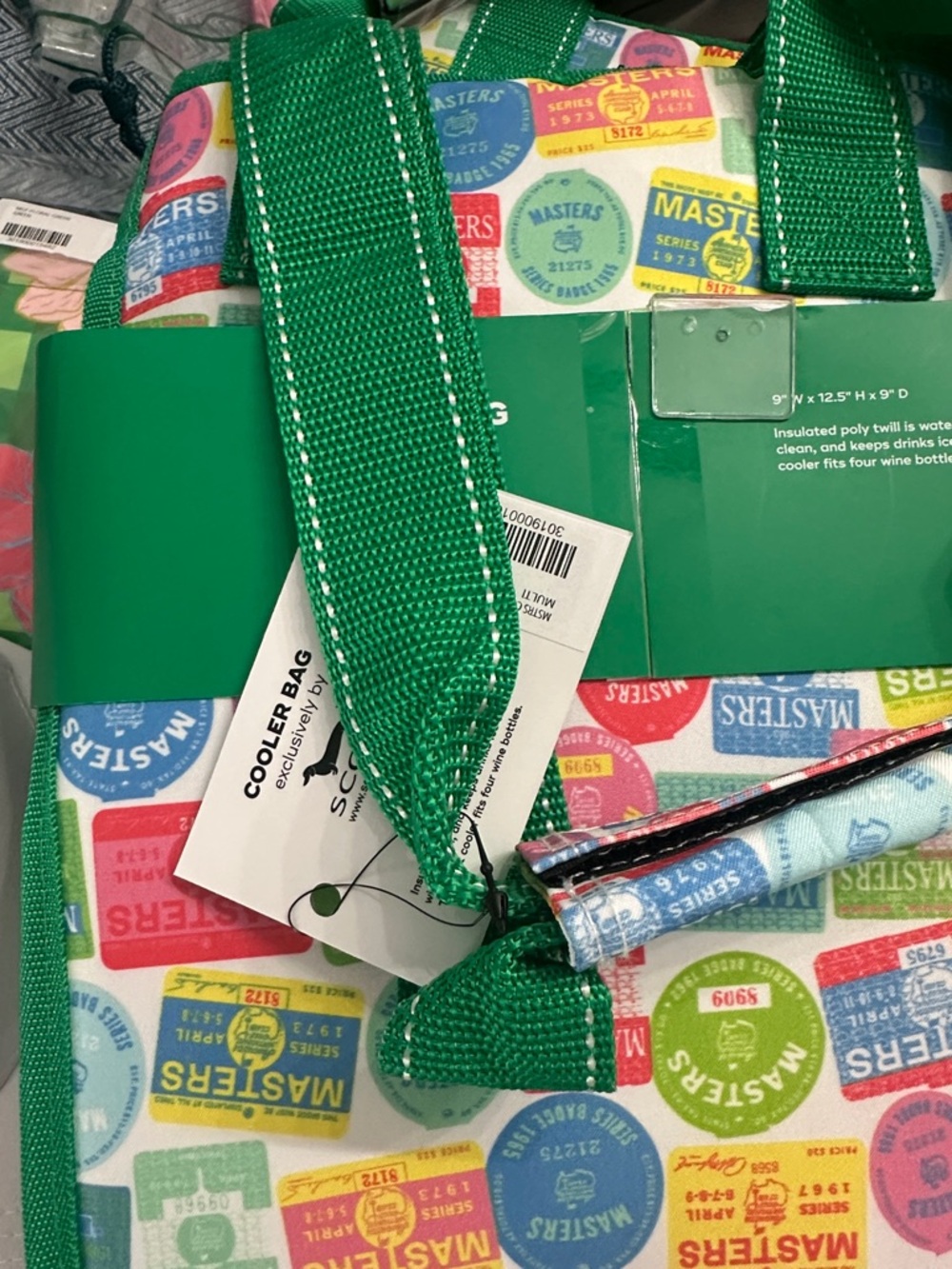 Masters Cooler Bag in Green with Multicolor Badge Print - Picture 2 of 2